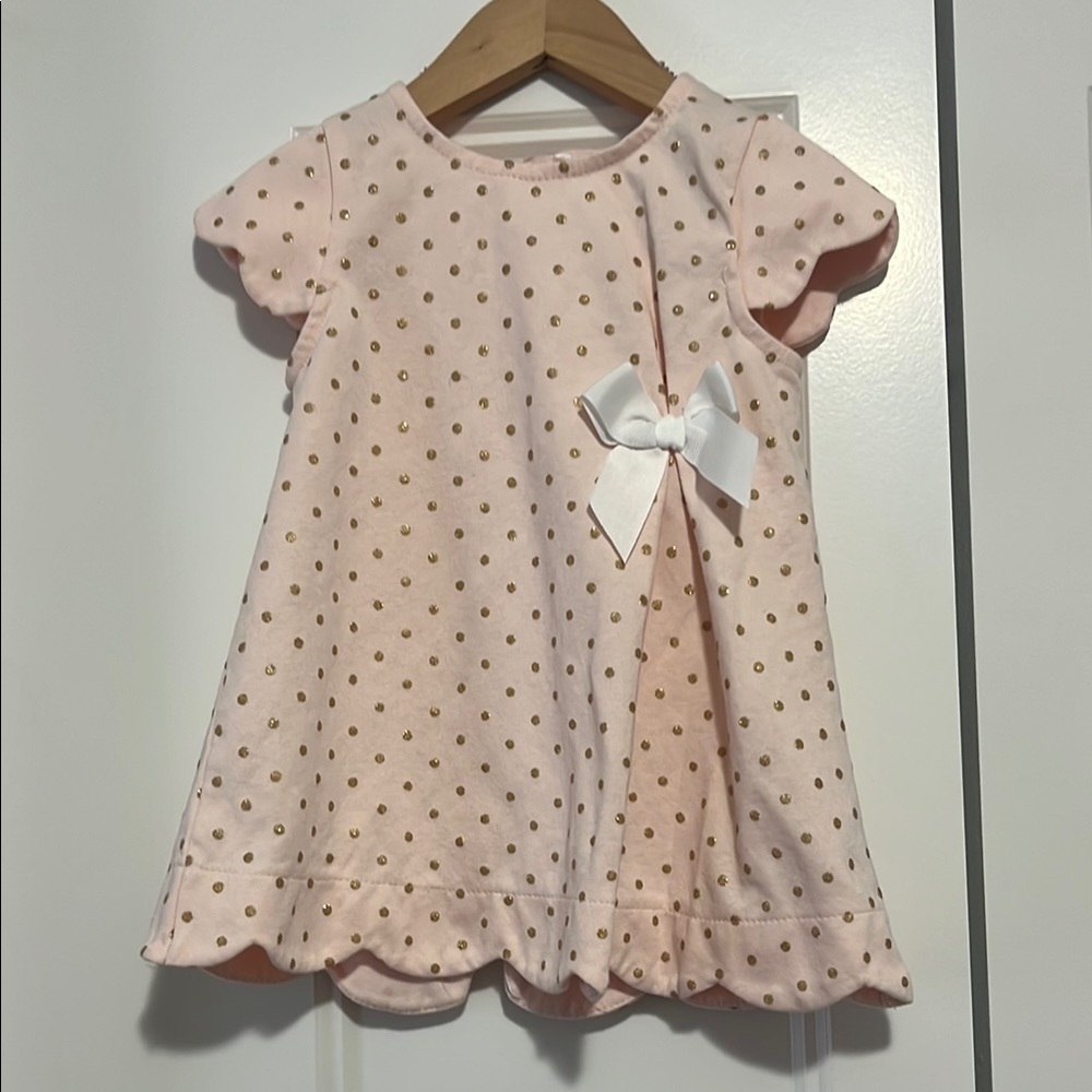 Pink and Gold Polka Dot Kids Dress with Bow
